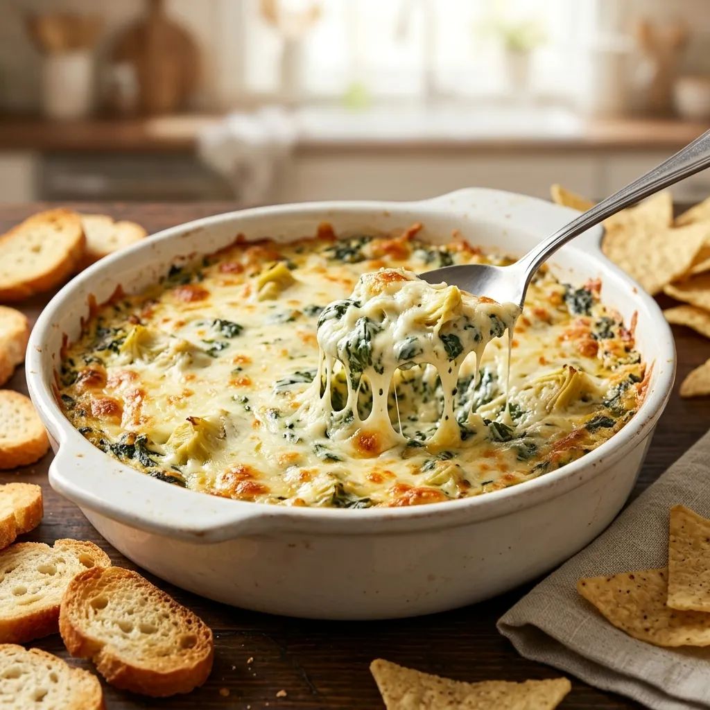 Easy Spinach Artichoke Dip Recipe (Creamy & Cheesy)